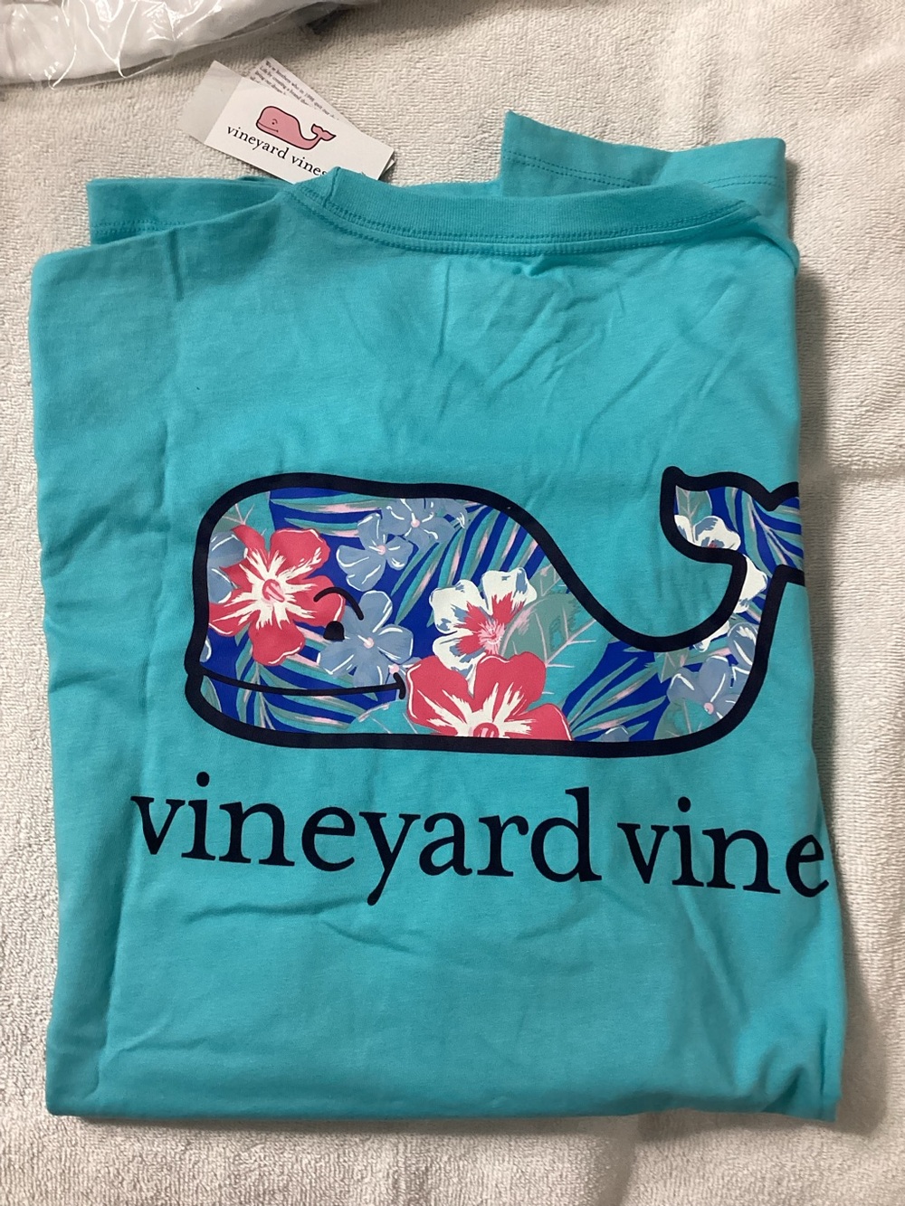 Vineyard Vines Turquoise Floral Whale Short Sleeve Tee Large